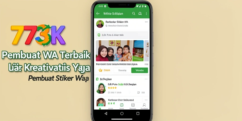 Antarmuka pengguna aplikasi 73K untuk membuat stiker WA yang menarik.