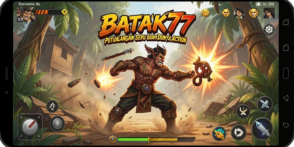 Antarmuka dinamis dan penuh aksi dari BATIK77 saat gameplay berlangsung.