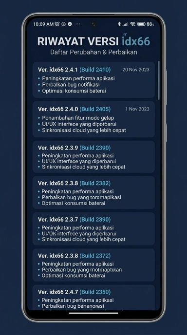 Tampilan riwayat versi idx66